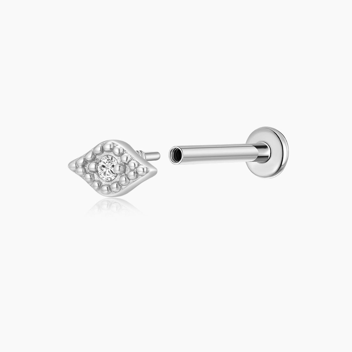 14K Solid White Gold Textured Eye Flat Back Stud