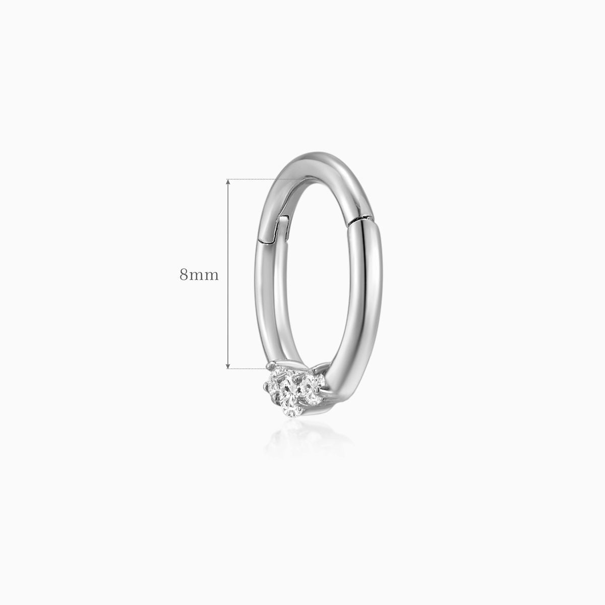 14K Solid White Gold 8mm Three-Stone Clicker