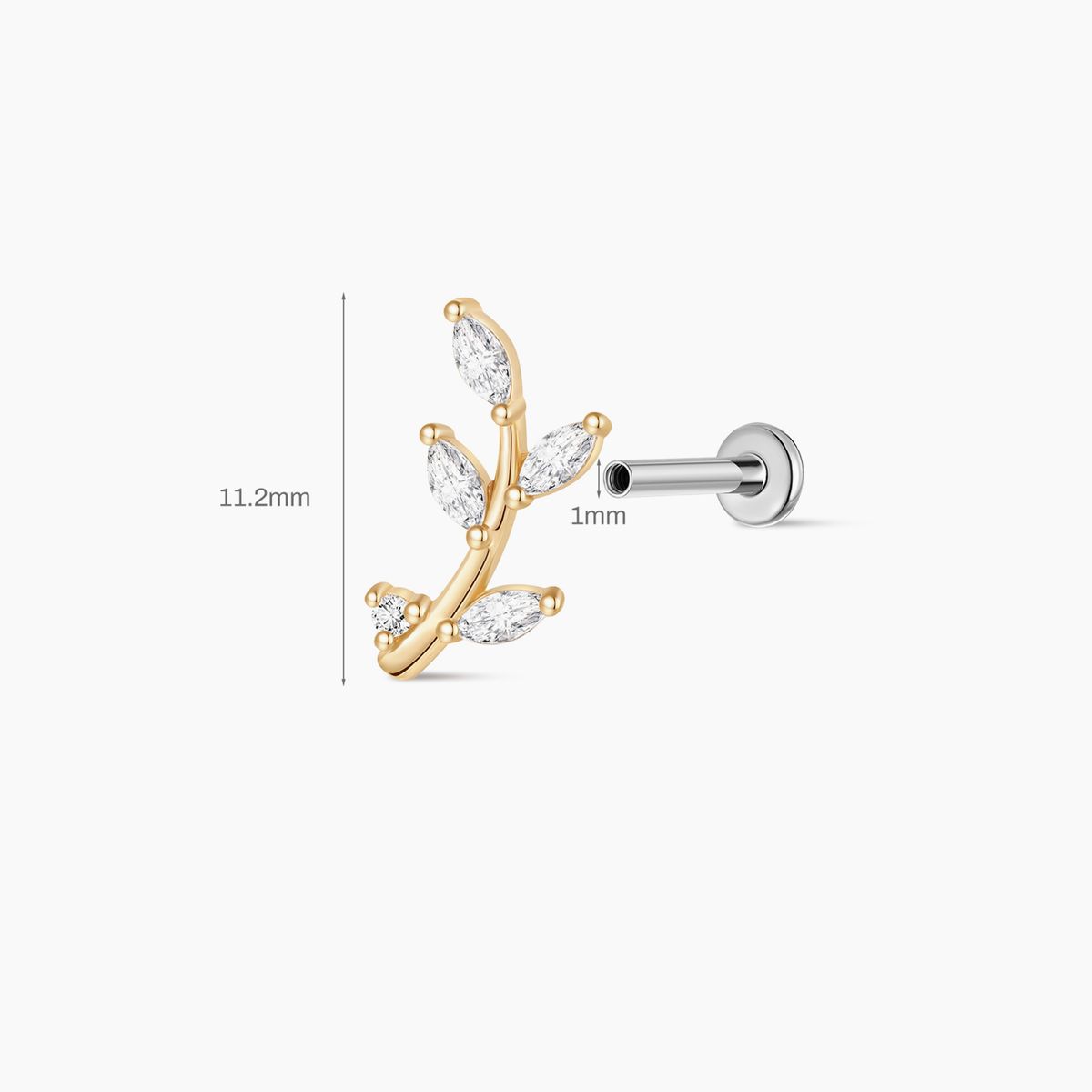 14K Yellow Gold Leaf Branch Flat-Back Stud