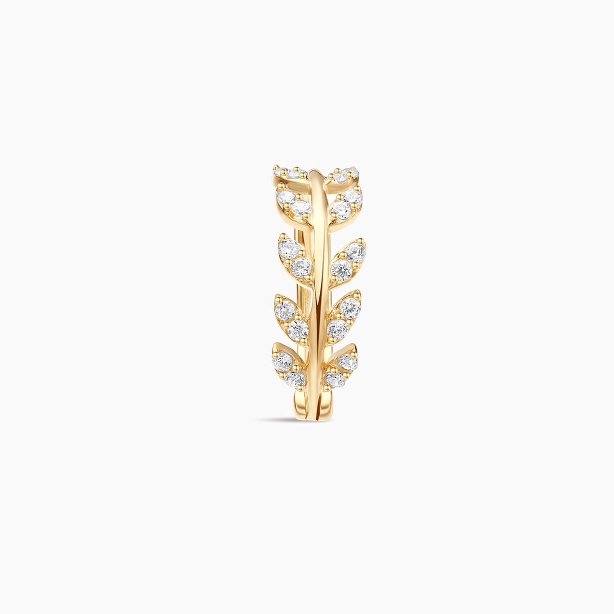 14K Solid Yellow Gold · Leaf Vine Clicker Hoop