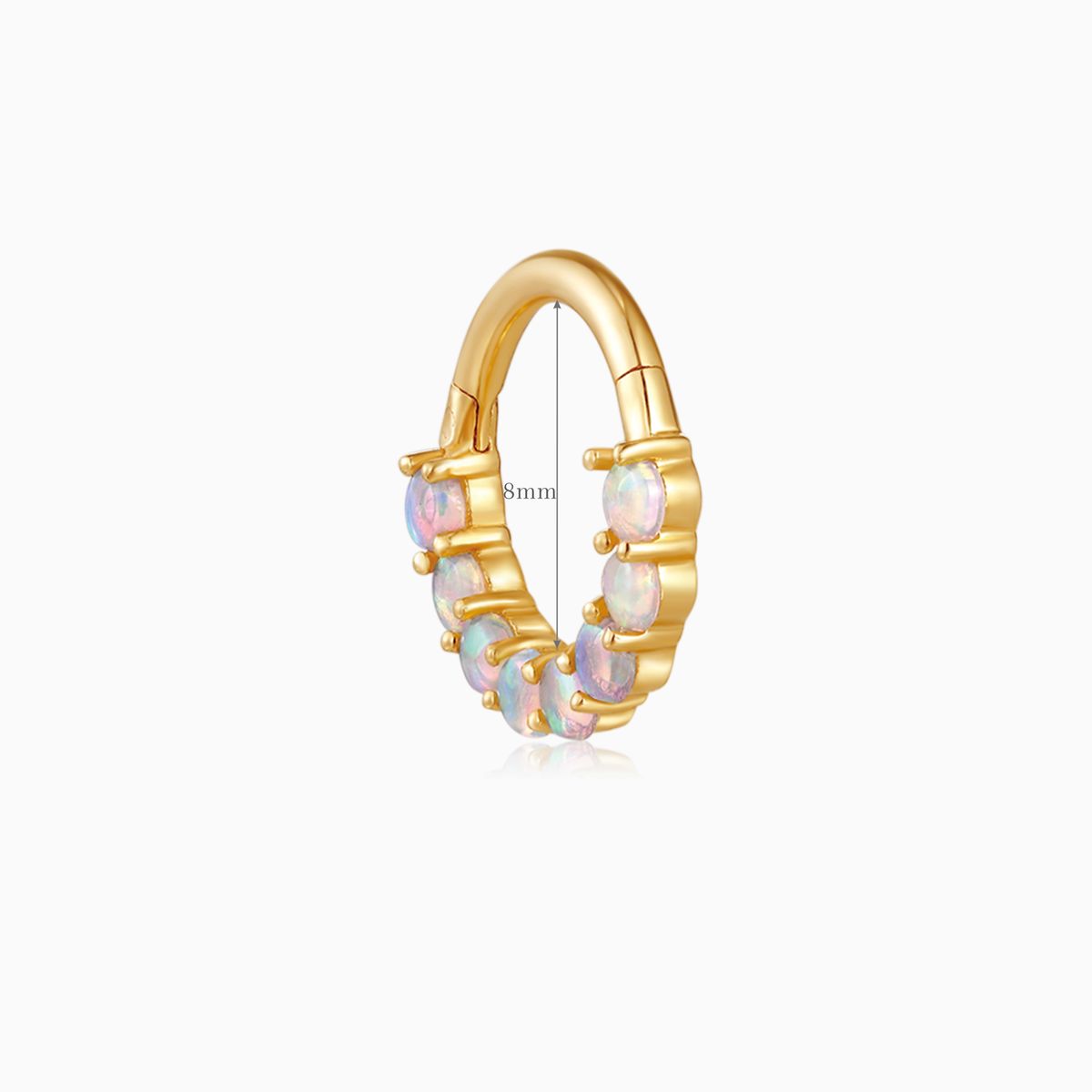 14K Solid Gold Opal Gemstone Huggie Hoop Earring