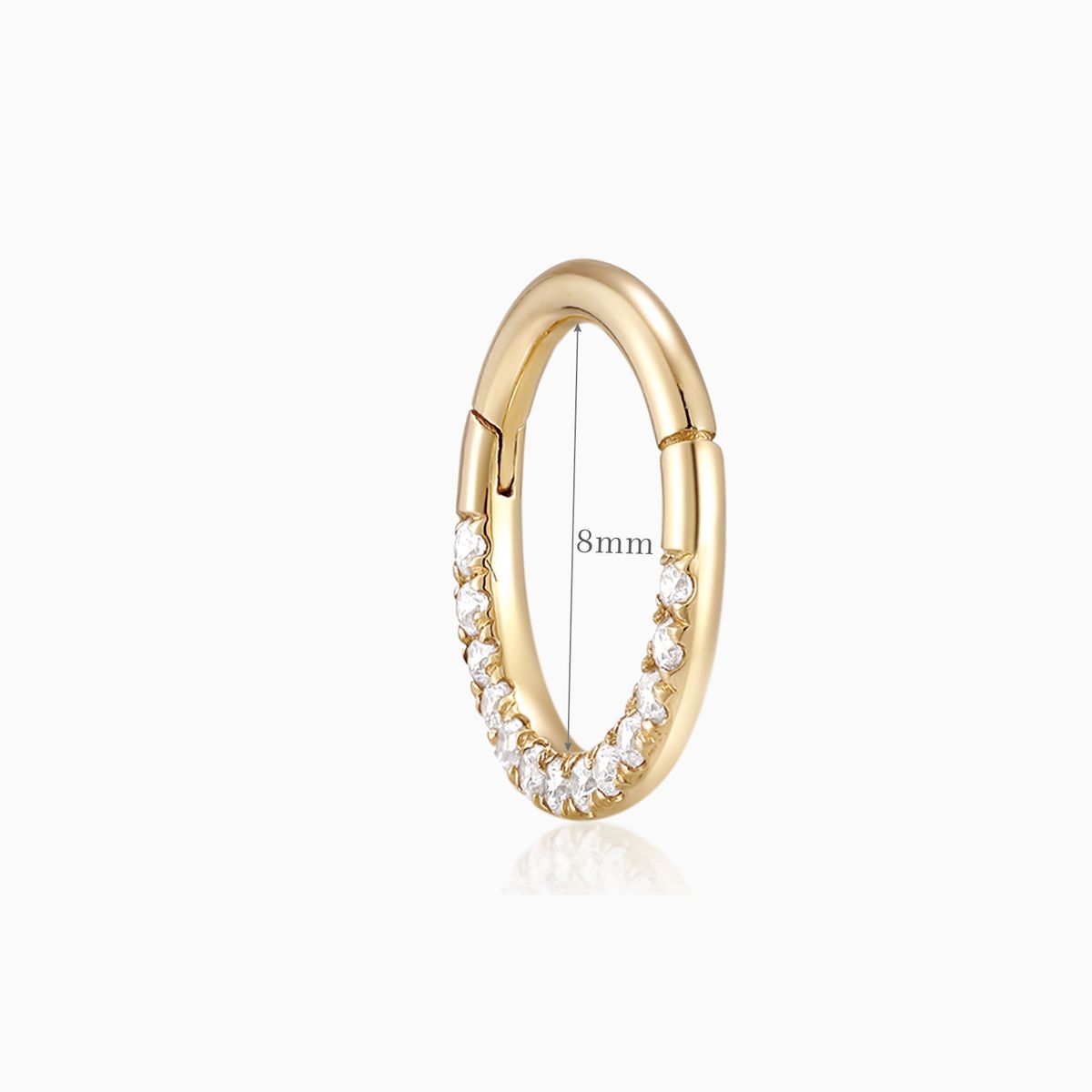 14K Solid Yellow Gold Pavé Clicker Flatback Piercing Hoop