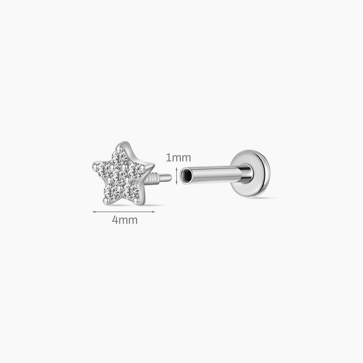 14K Solid White Gold Star Flat Back Piercing Stud