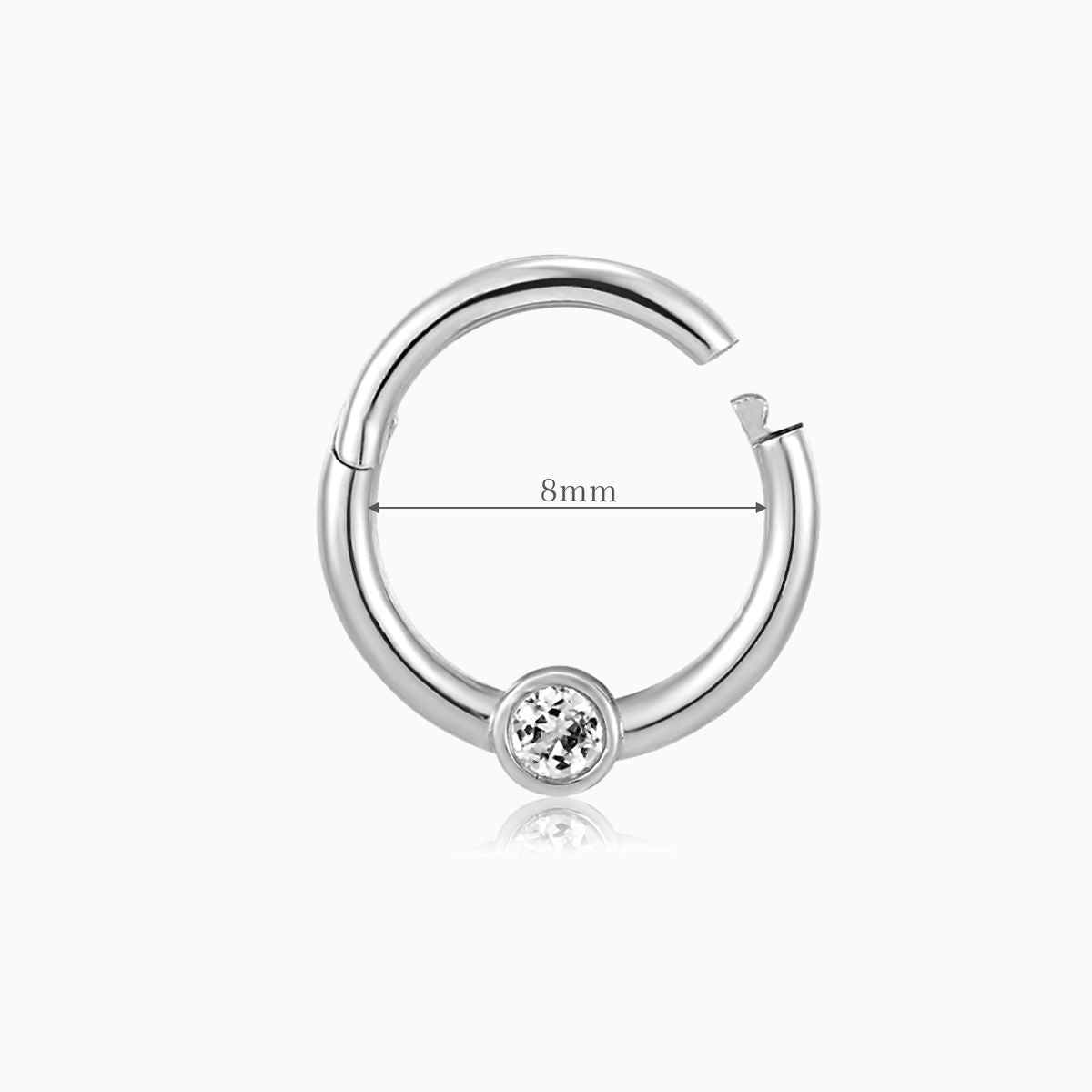 14K Solid White Gold Bezel Clicker Hoop