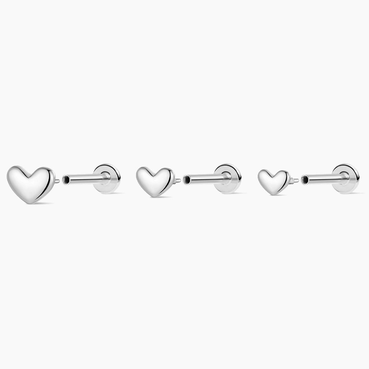 14K Solid White Gold · Mini Heart Flat-Back Stud