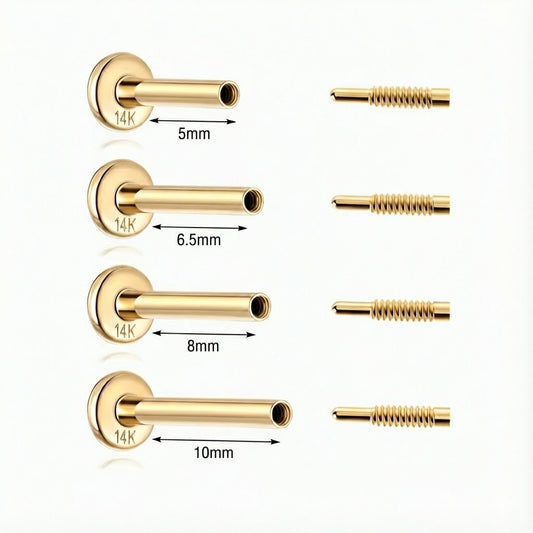 14K Solid Yellow Gold Post Internally Threaded Flat Back