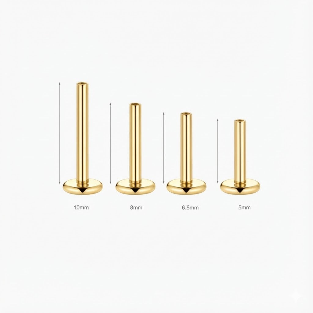 14K Solid Yellow Gold Mushroom Flat Back Stud & Solid Gold Post