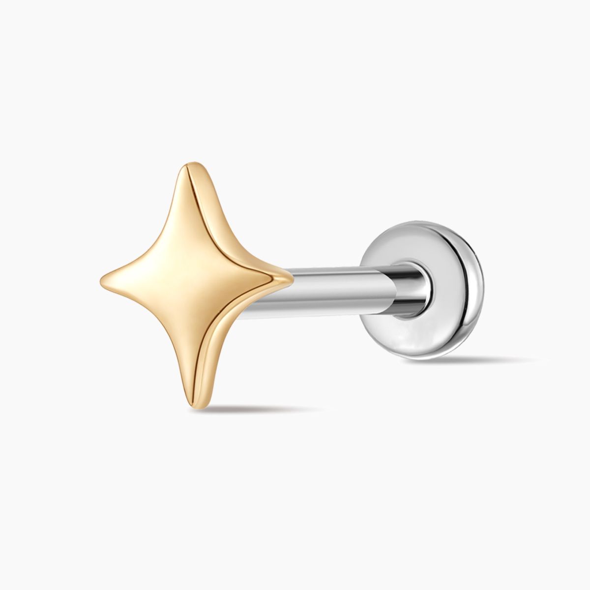 14K Solid Yellow Gold Smooth Star Flat Back Stud & Titanium Post
