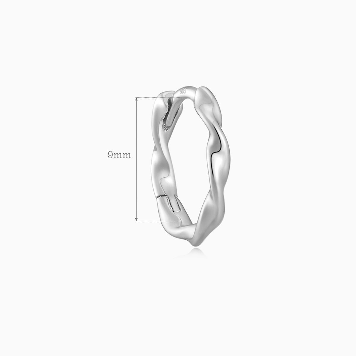 14K Solid White Gold Twisted 9mm Hoop Earring