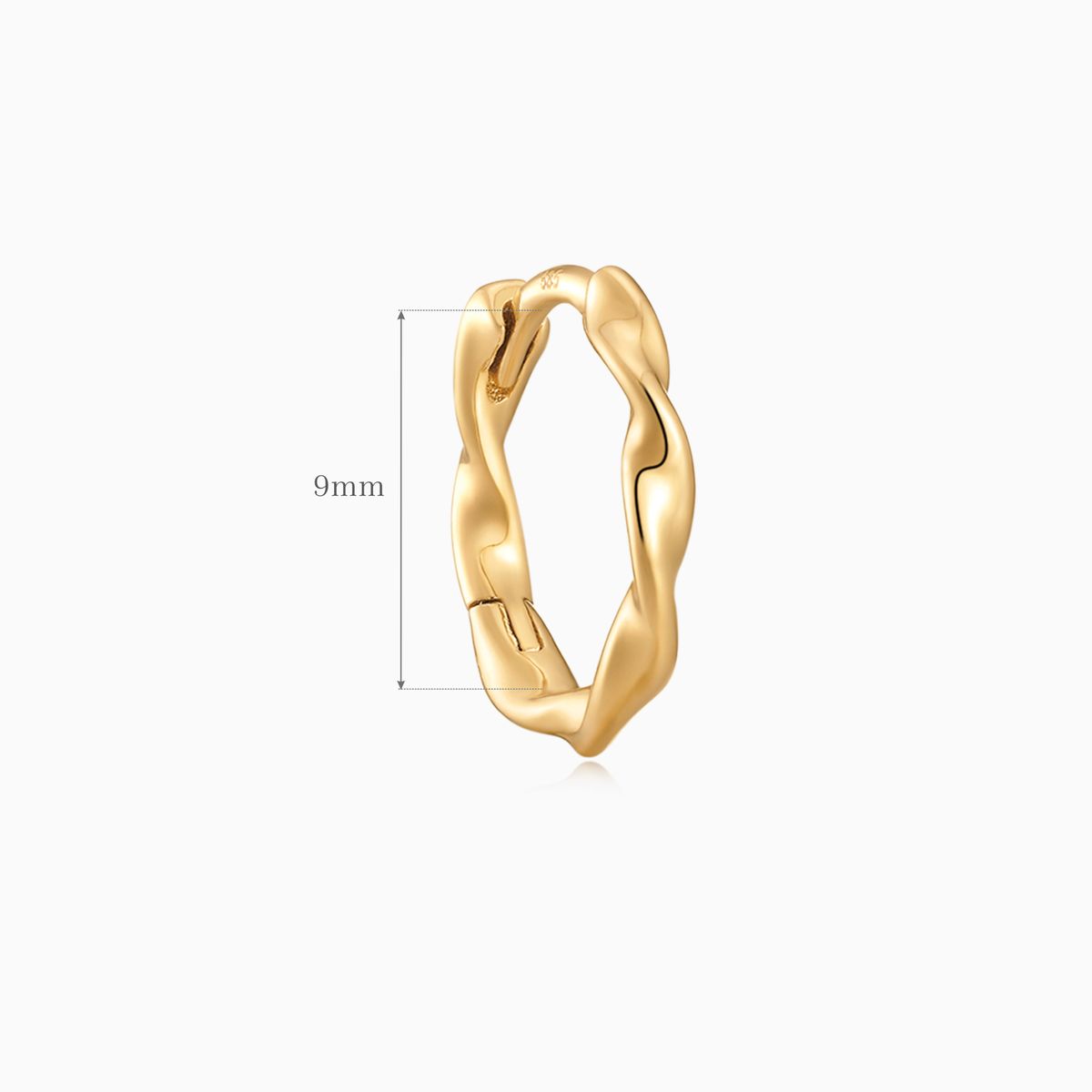 14K Solid Yellow Gold Twisted 9mm Hoop Earring