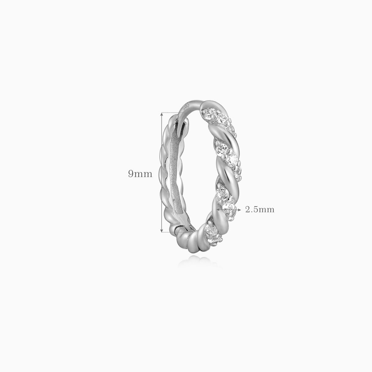14K Solid White Gold Twisted Pavé Hoop Earring