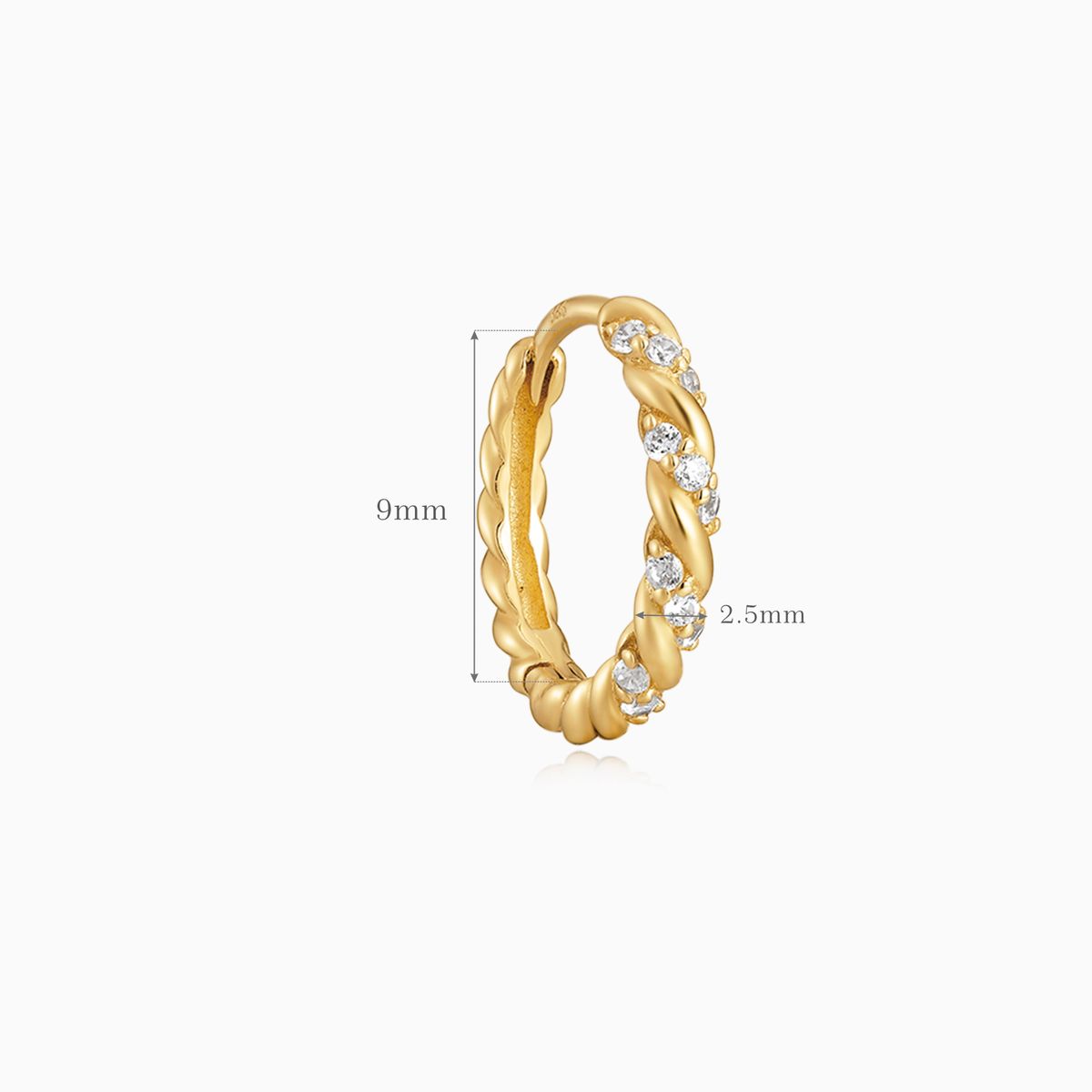 14K Solid Yellow Gold Twisted Pavé Hoop Earring