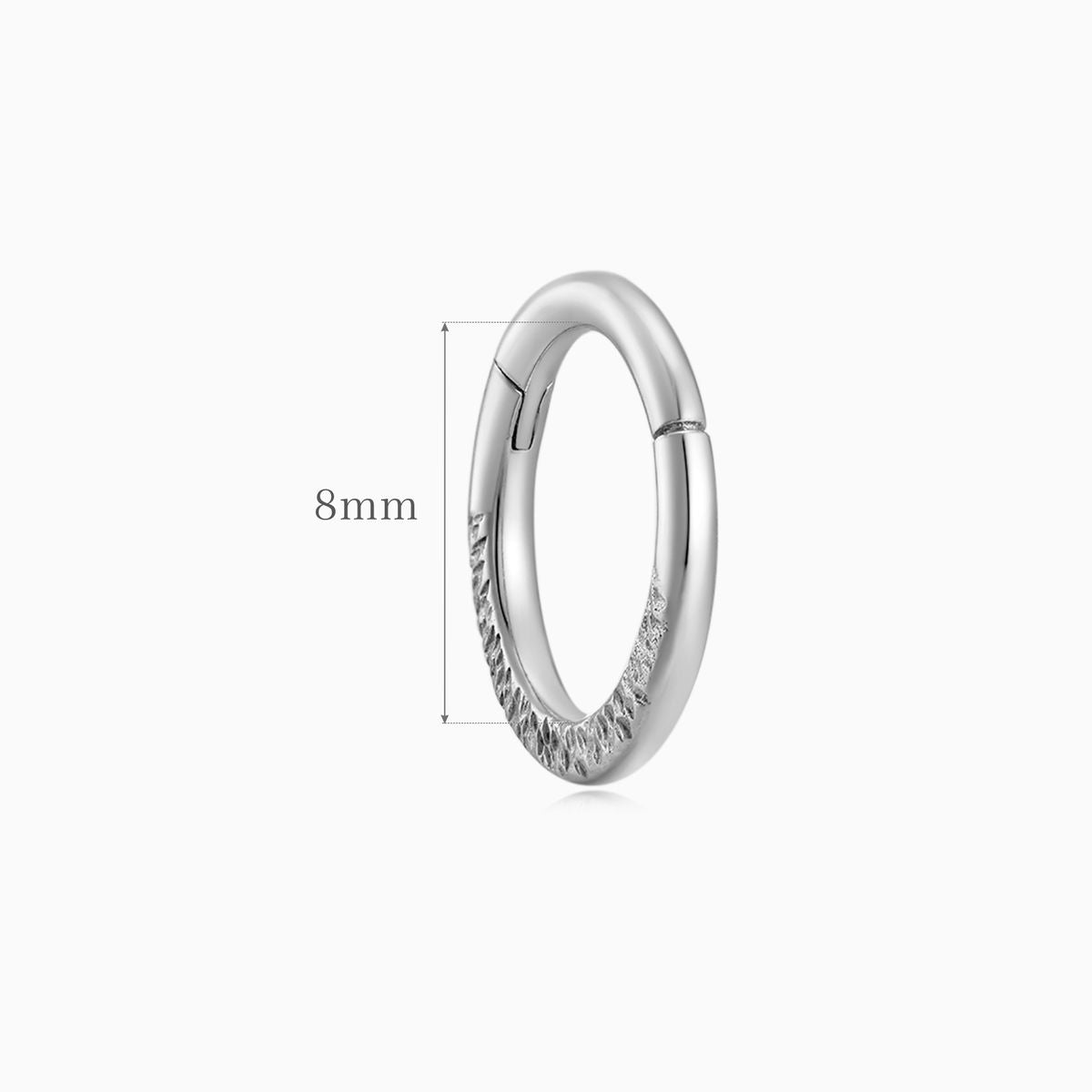 14K Solid White Gold 8mm Textured Mini Hoop