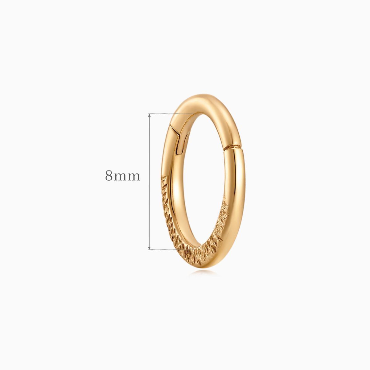 14K Solid Yellow Gold 8mm Textured Mini Hoop
