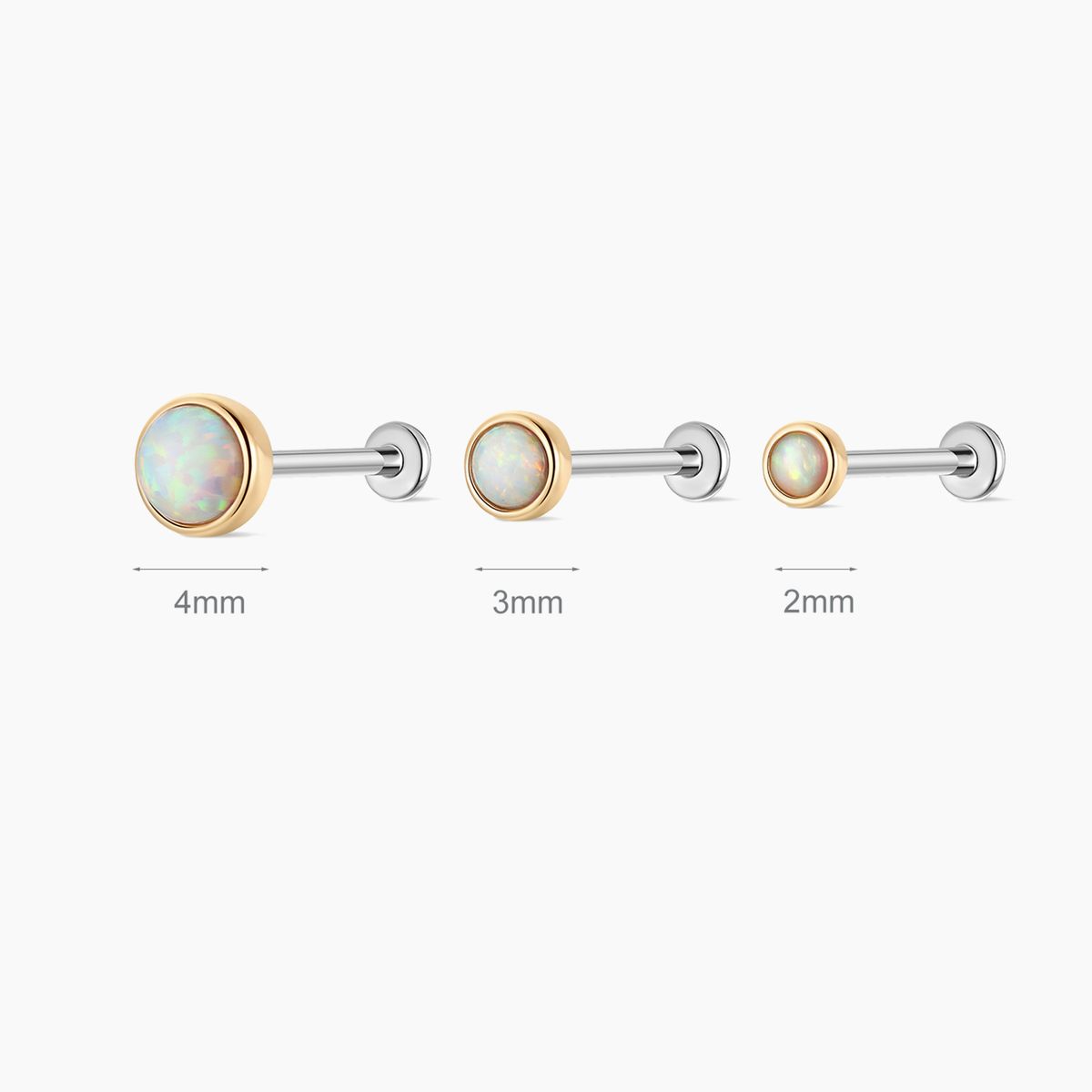 14K Solid Yellow Gold Minimal Opal Flat Back Stud