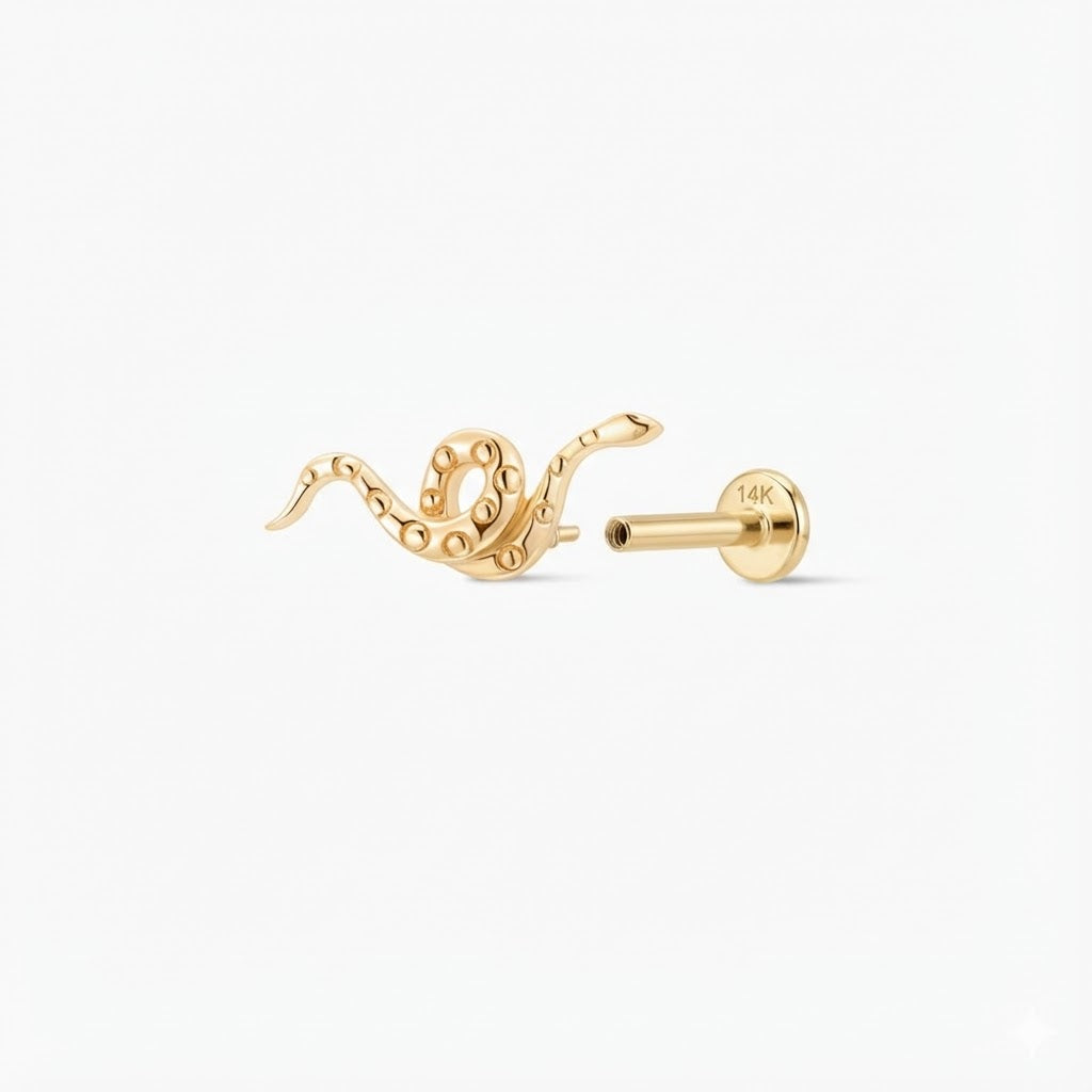 14K Yellow Gold Serpent Flat-Back Stud & Solid Gold Post