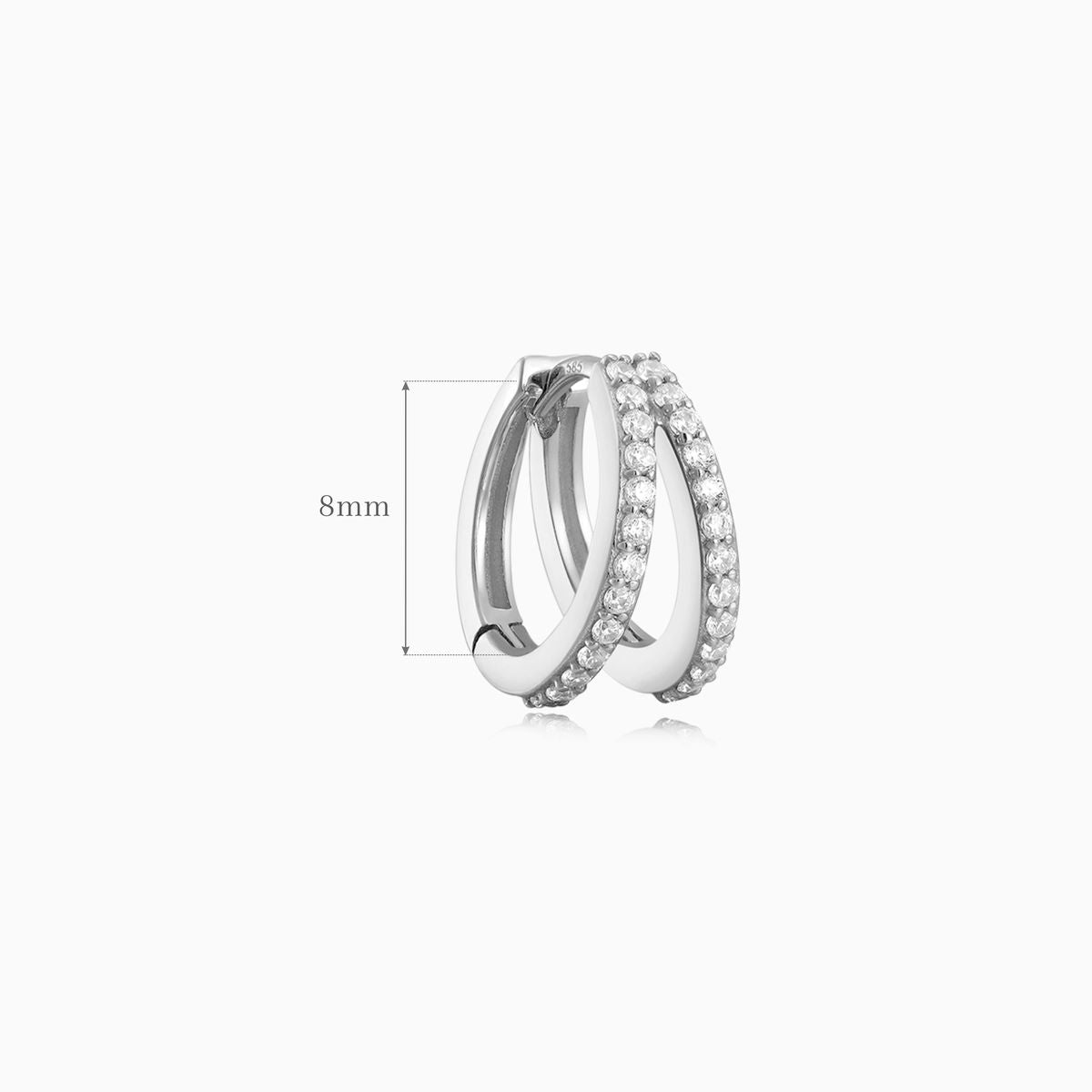 14K Solid White Gold 8mm Pavé Double Hoop Earring