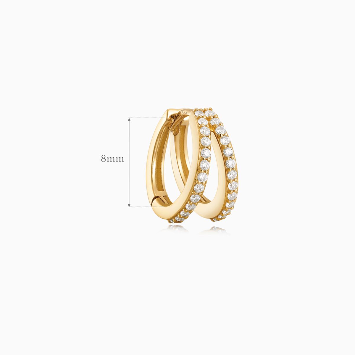 14K Solid Yellow Gold 8mm Pavé Double Hoop Earring