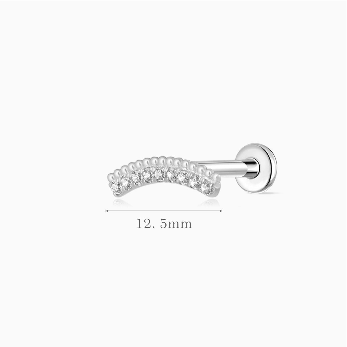 14K Solid White Gold Arc Pavé Flat-Back Piercing Stud