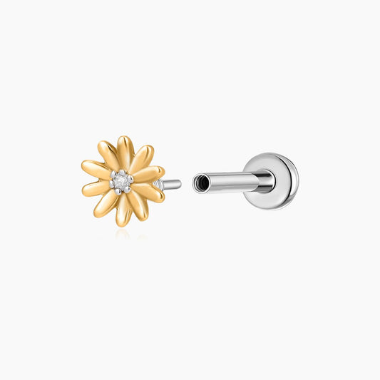14K Solid Yellow Gold Daisy Flower Cartilage Flat Back Stud