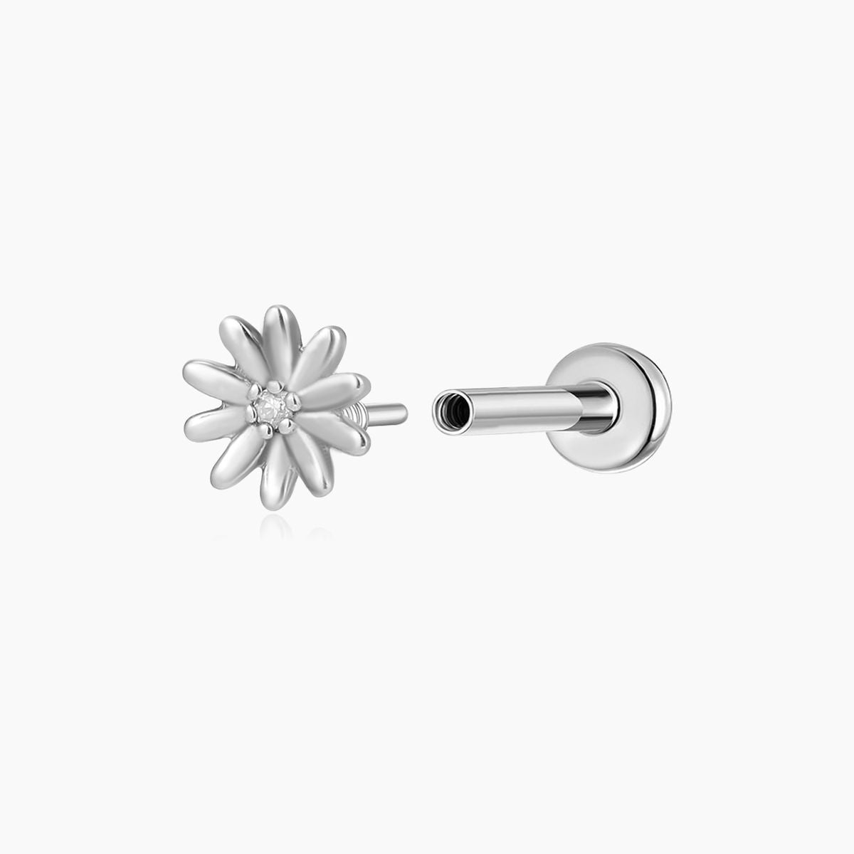 14K Solid White Gold Daisy Flower Cartilage Flat Back Stud