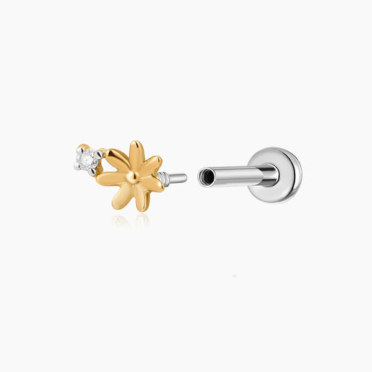 14K Solid Yellow Gold Daisy Flower Flat Back Stud