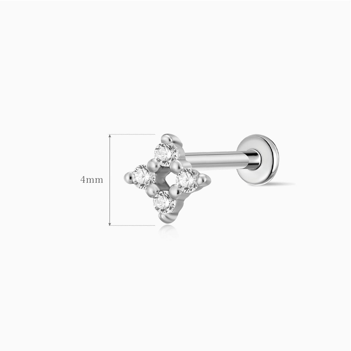 14K Solid White Gold Four-Point Flat Back Cartilage Stud