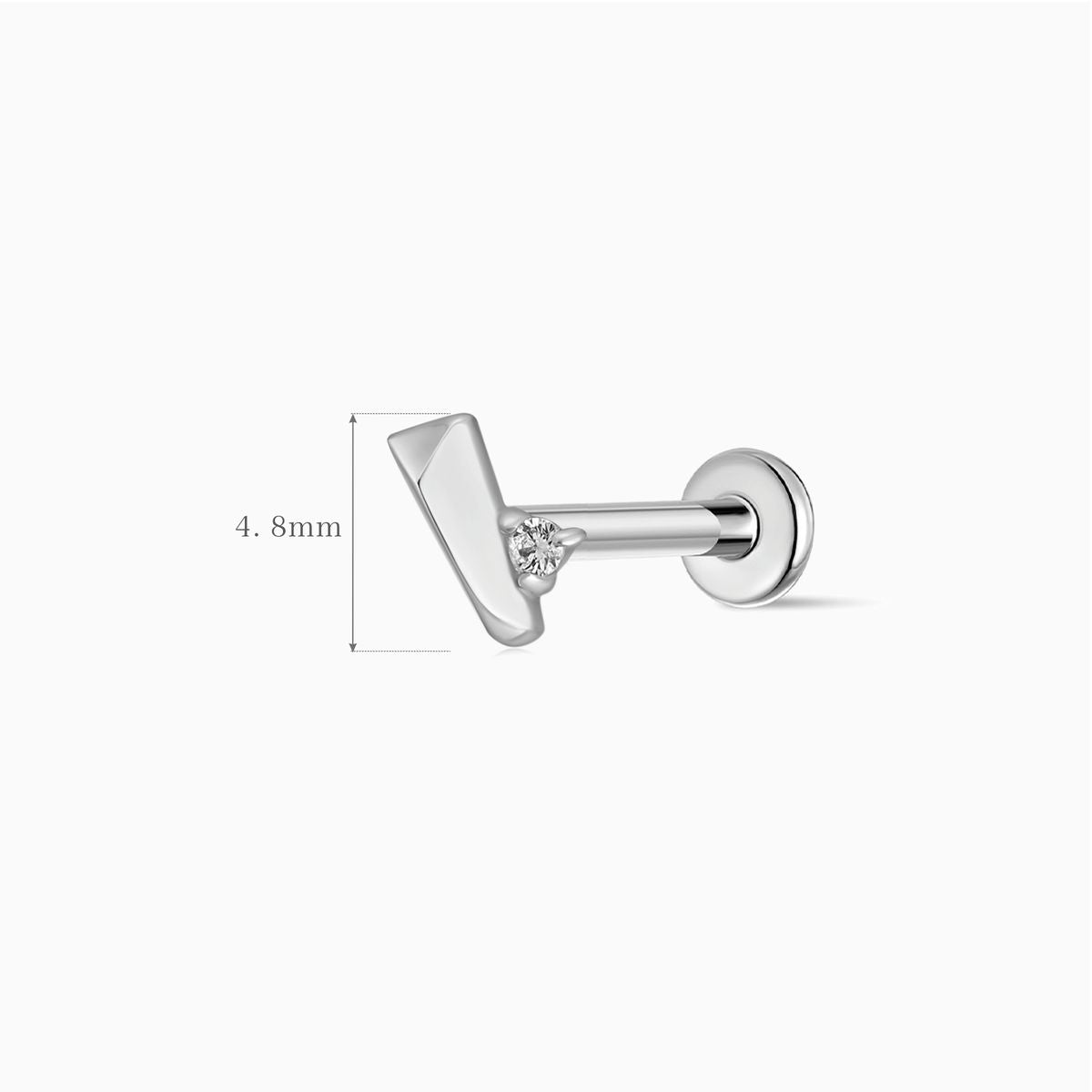 14K Solid White Gold Geometric Bar Piercing Stud