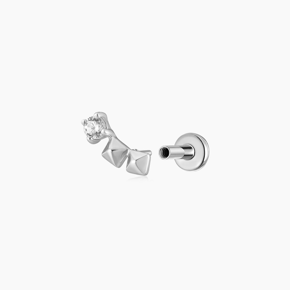 14K Solid White Gold Geometric Curve Flat Back Piercing Stud