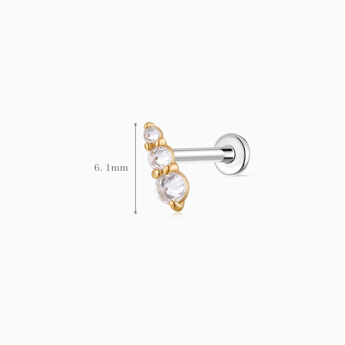 14K Solid Yellow Gold Graduated Round Flat-Back Piercing Stud