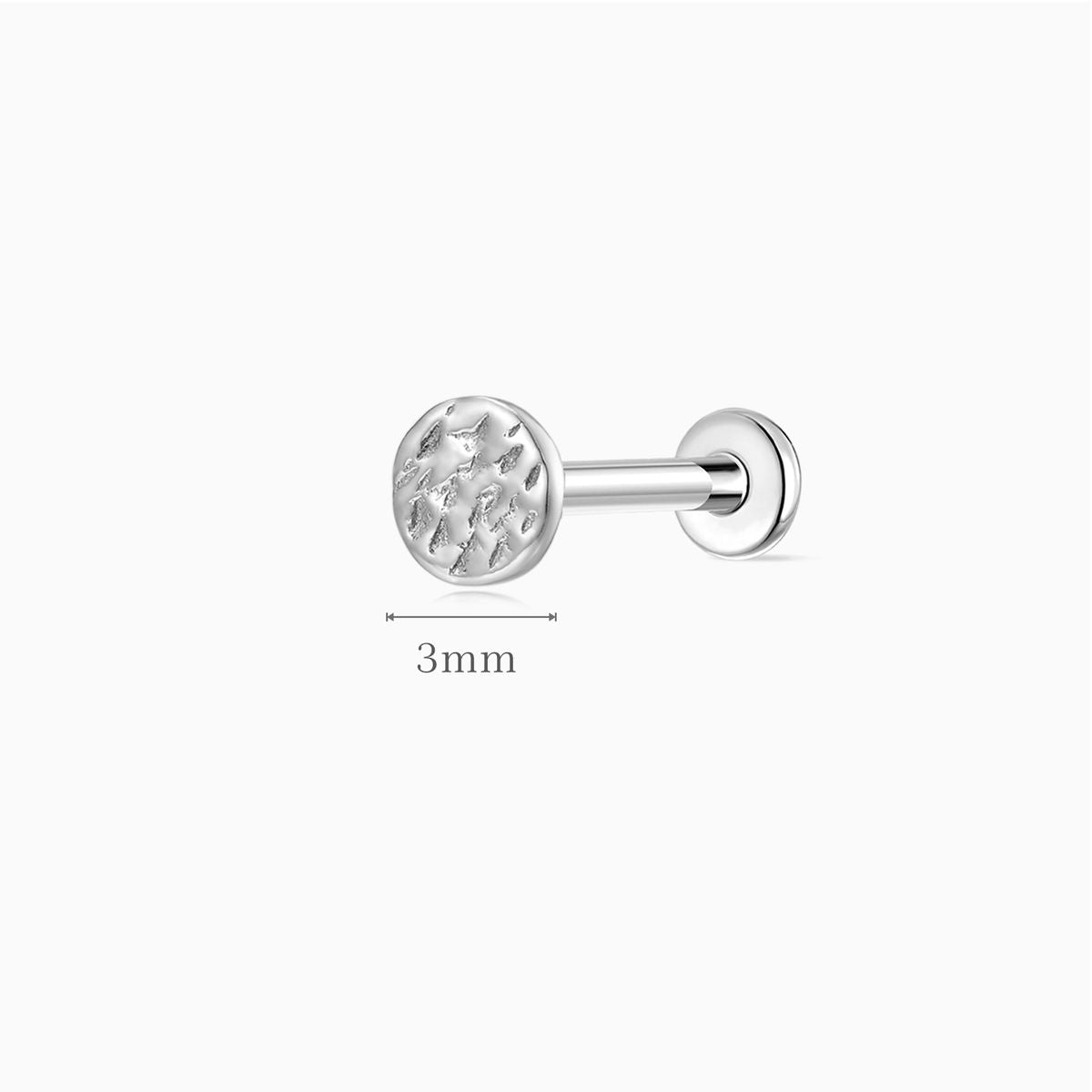 14K Solid White Gold Hammered Minimal Textured Disc Stud
