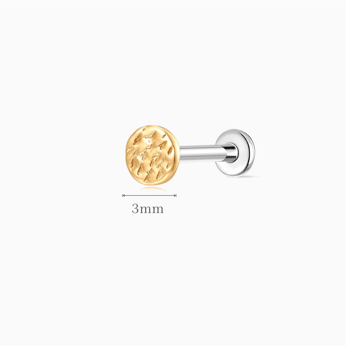 14K Solid Yellow Gold Hammered Minimal Textured Disc Stud