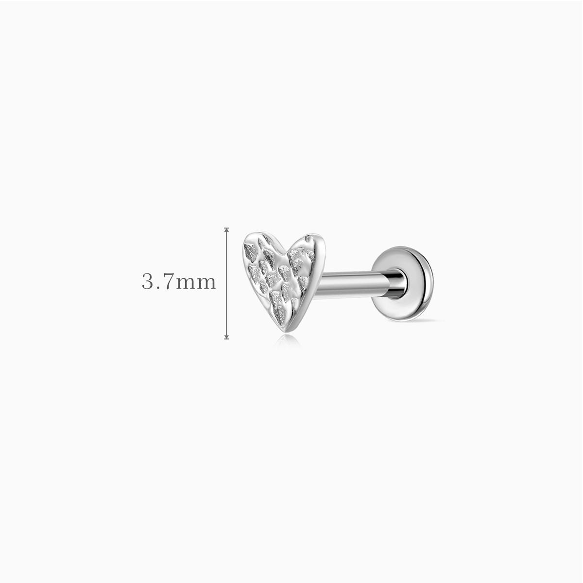 14K Solid White Gold Hammered Minimalist Textured Heart Stud