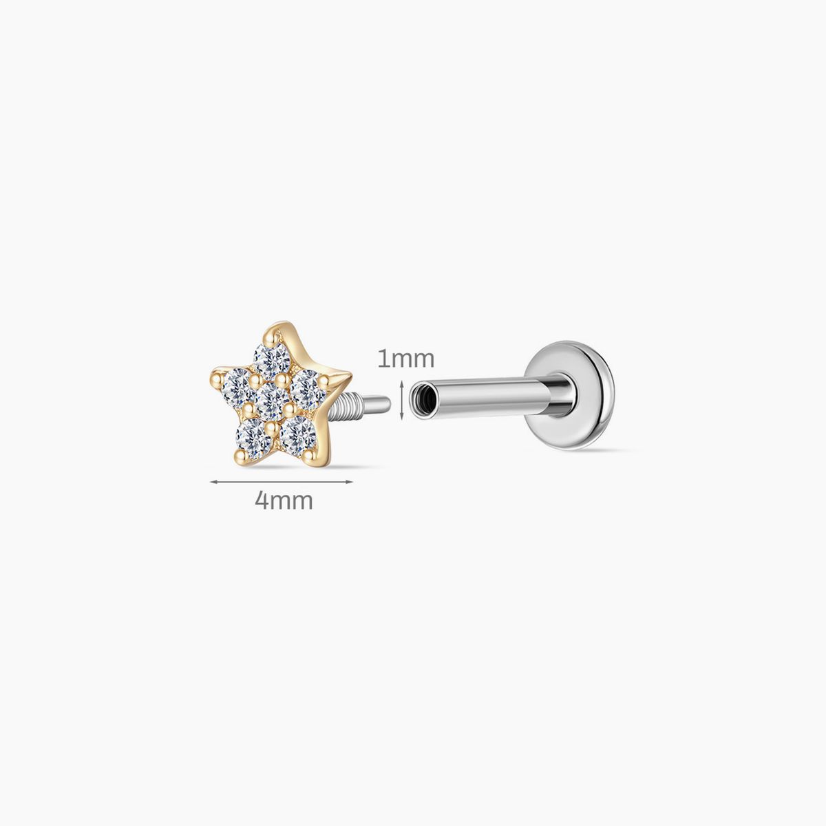 14K Solid Yellow Gold Star Flat Back Piercing Stud