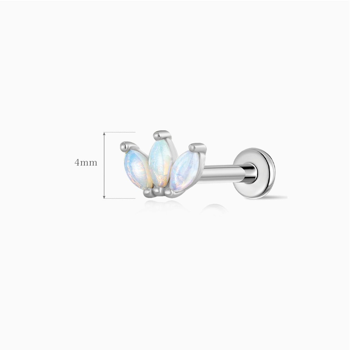 14K Solid White Gold Marquise Opal Cluster Stud