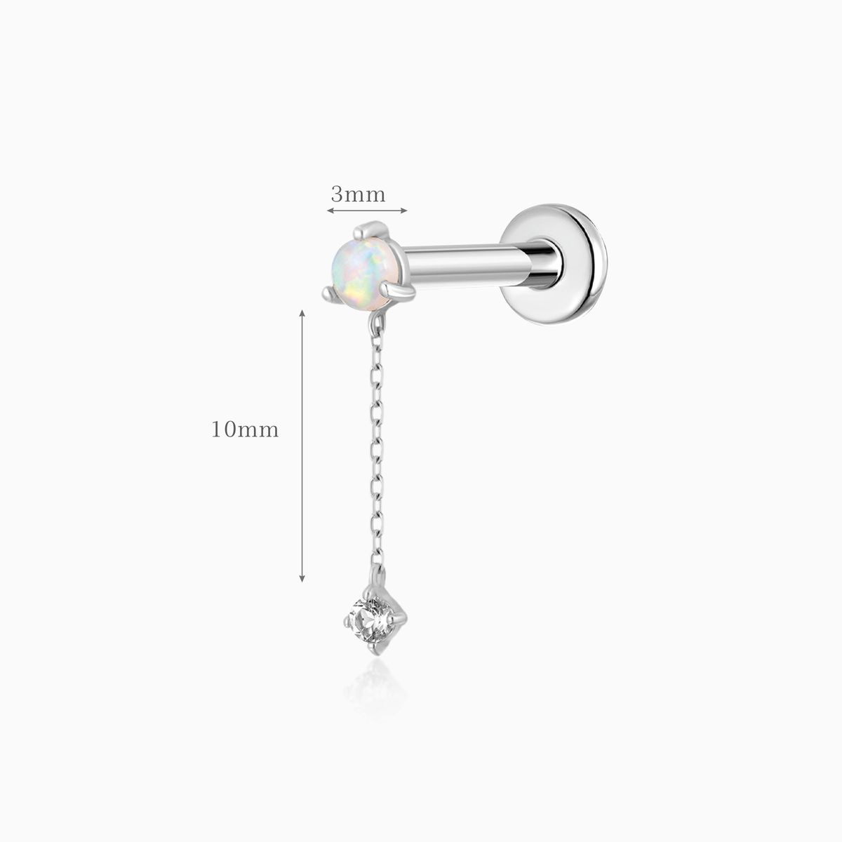 14K Solid White Gold Opal Chain Dangle