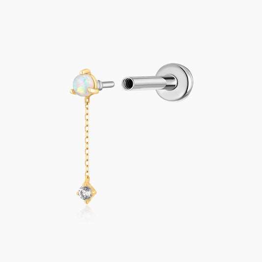 14K Solid Yellow Gold Opal Chain Dangle