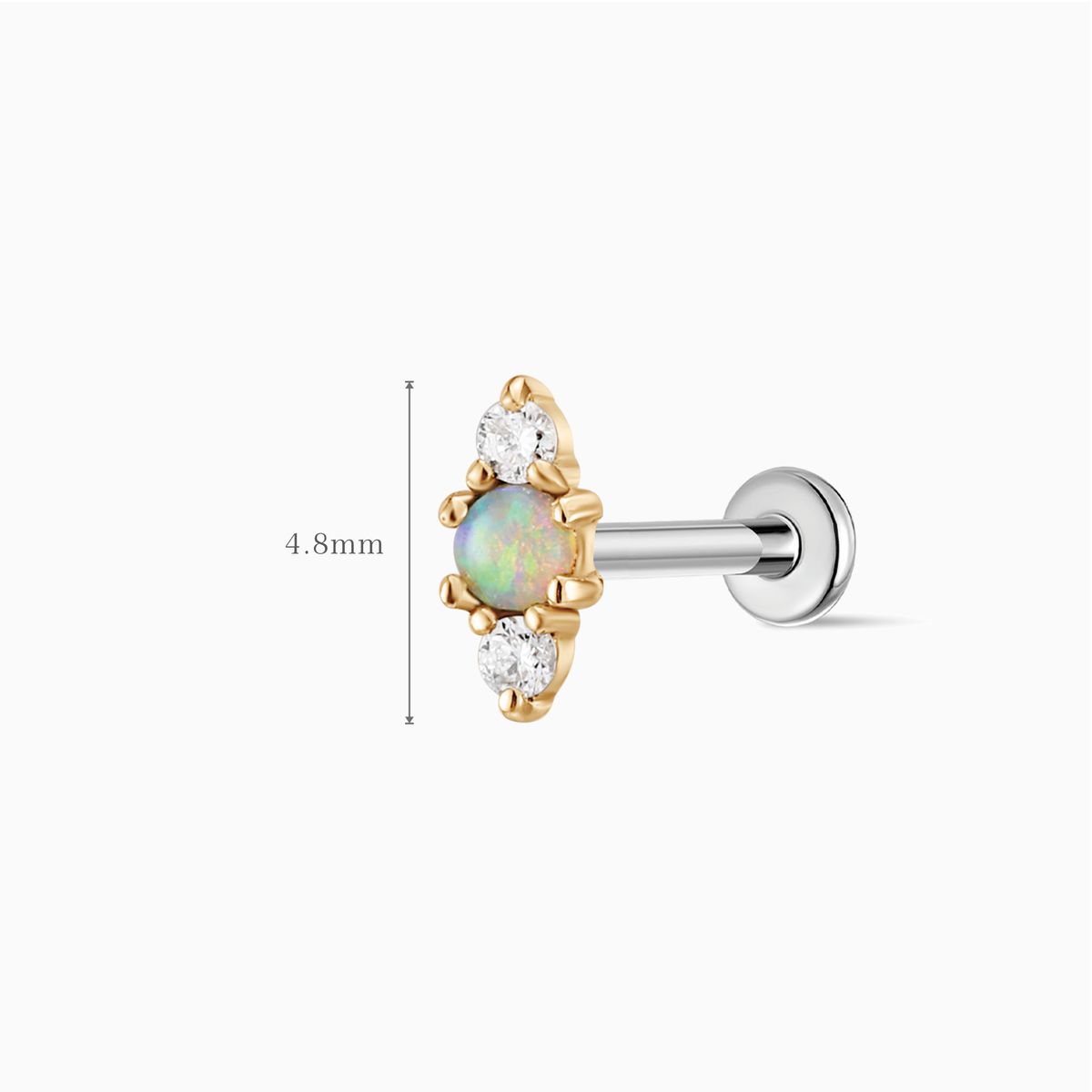 14K Solid Yellow Gold Opal Vertical Flat Back Stud