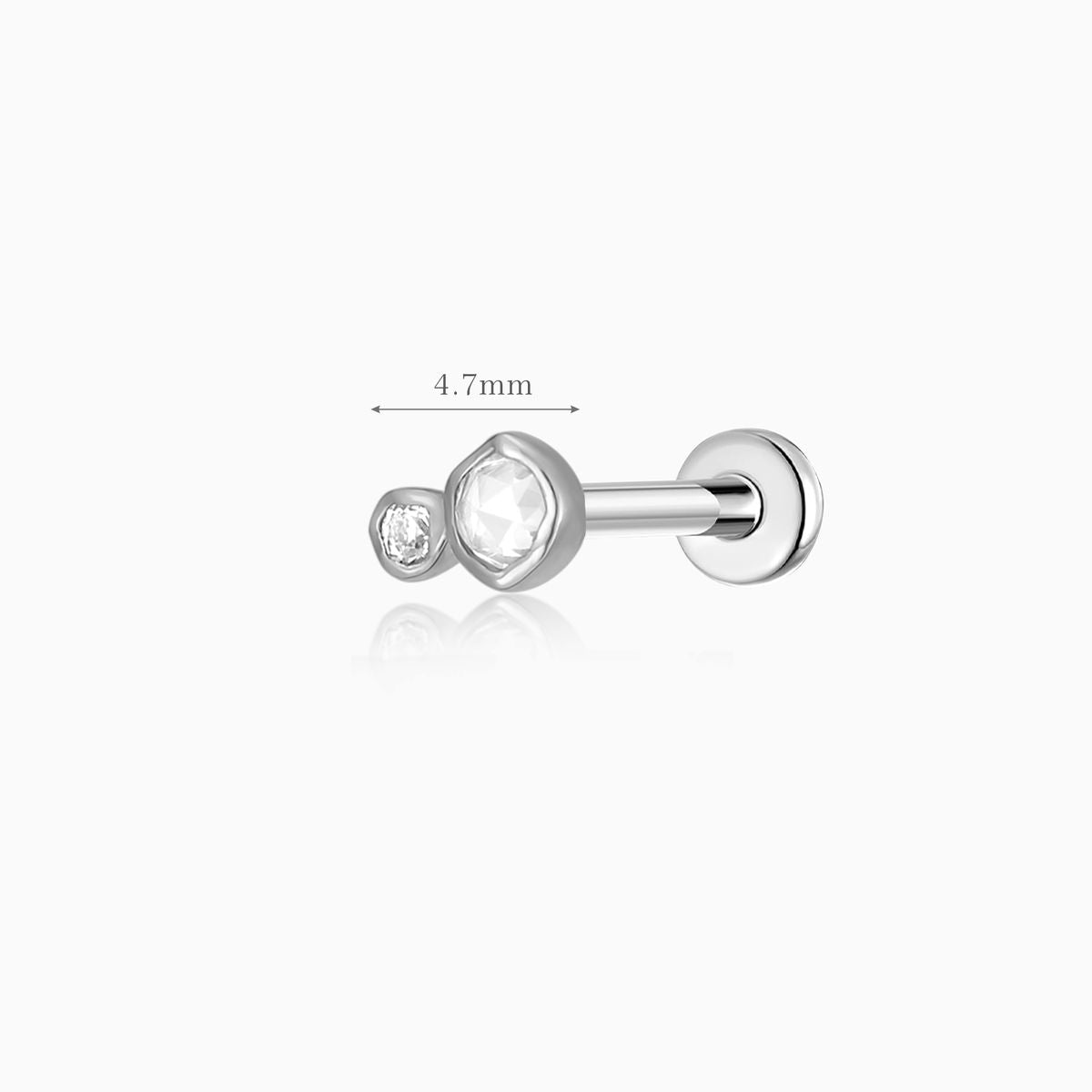 14K Solid White Gold Organic Duo Stone Flat Back Stud & Titanium Post