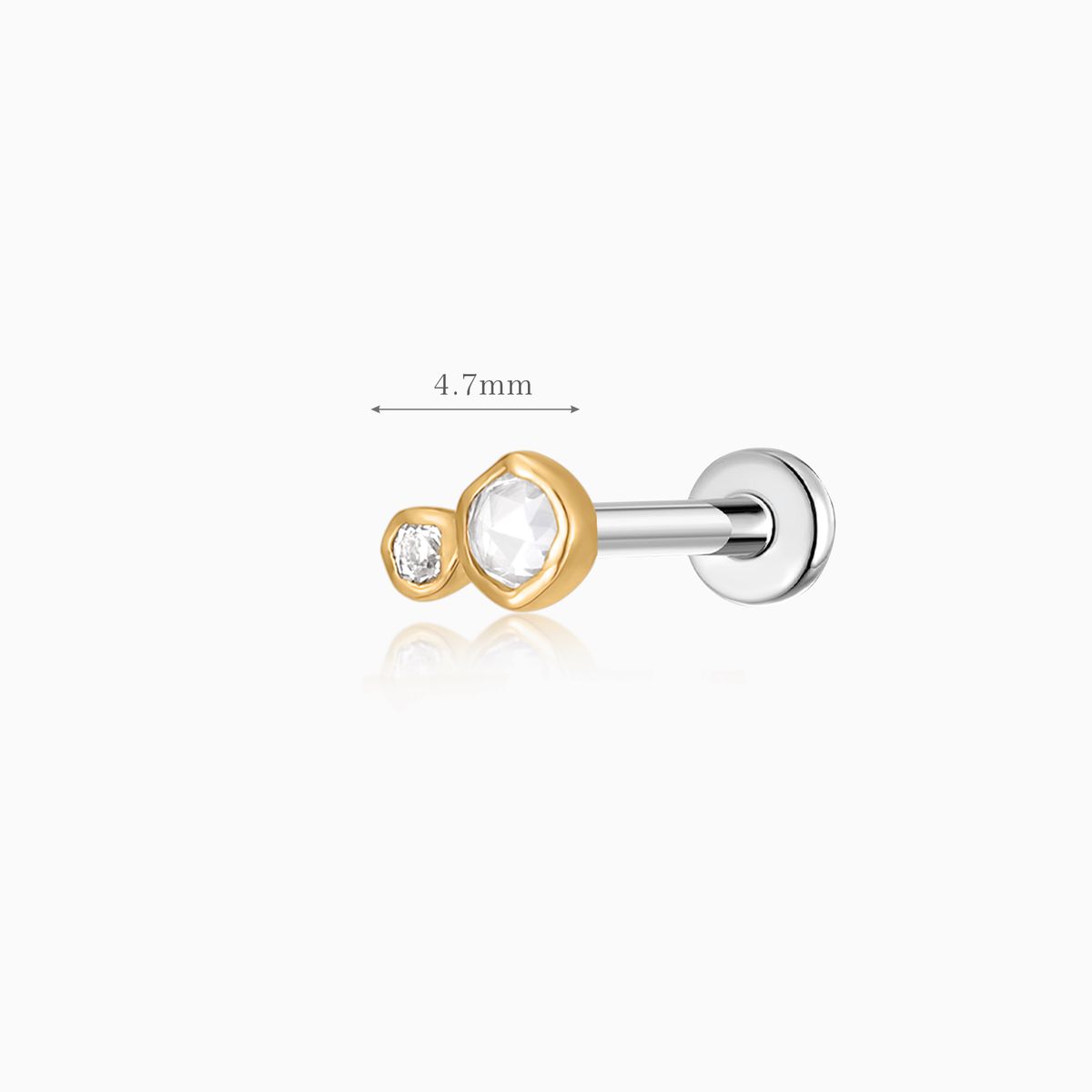 14K Solid Yellow Gold Organic Duo Stone Flat Back Stud & Titanium Post