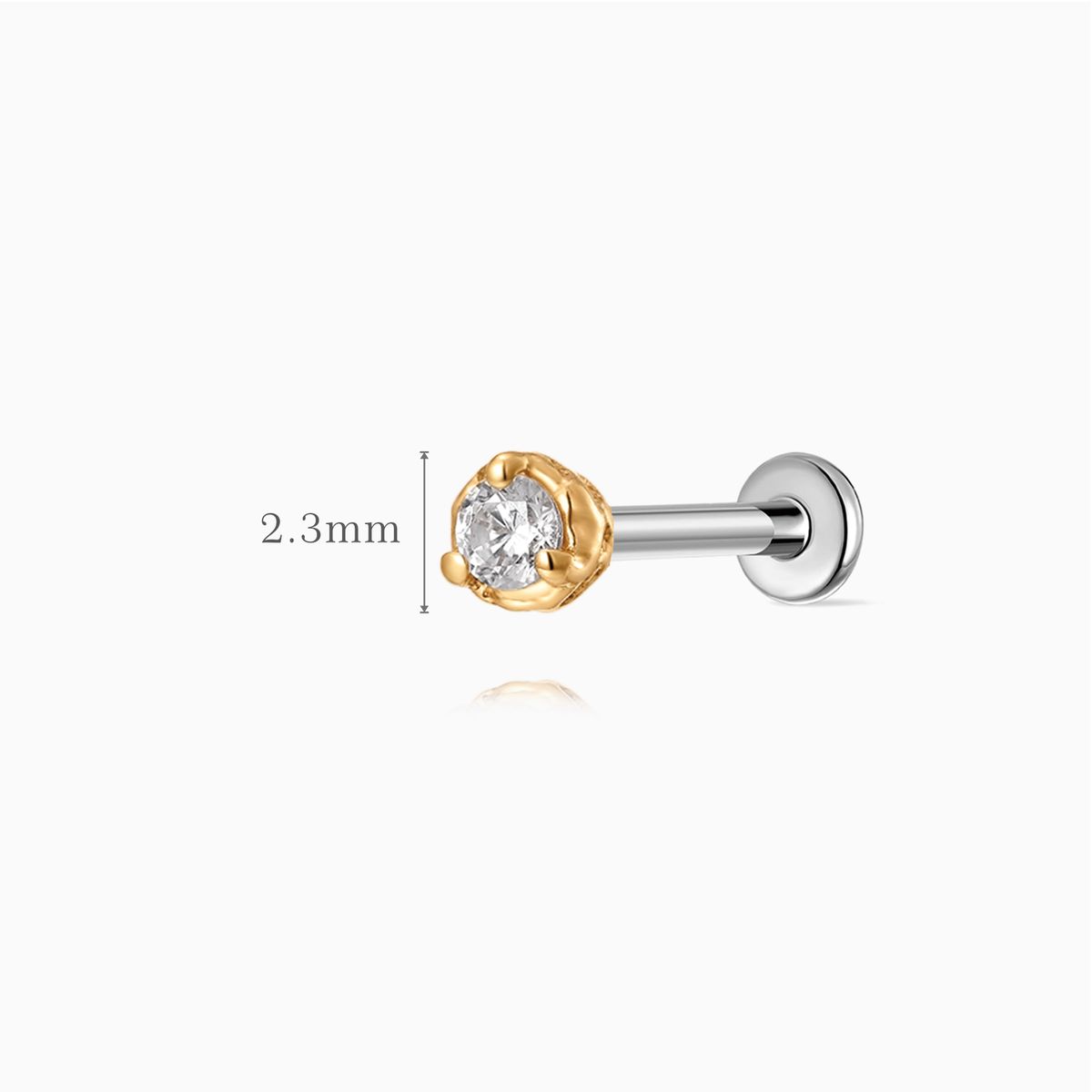 14K Solid Yellow Gold Round-Cut Minimal Flat Back Stud