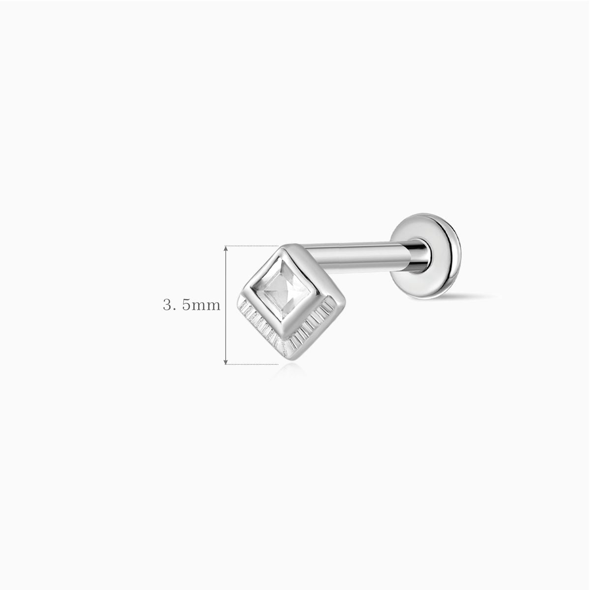 14K Solid White Gold Square-Cut Cartilage Stud