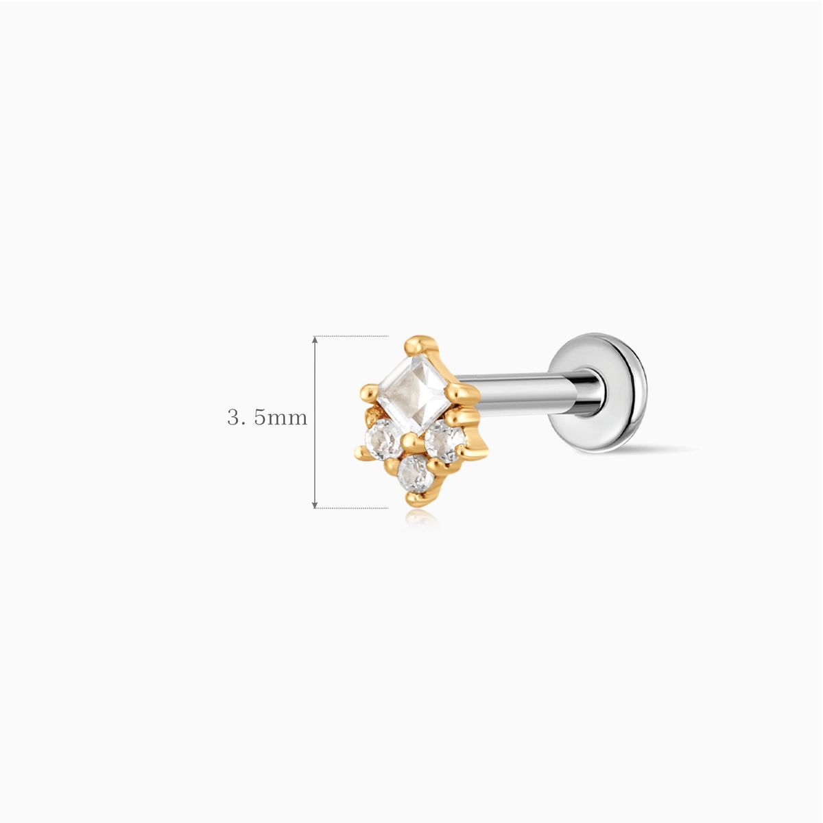 14K Solid Yellow Gold Square & Cluster Stud