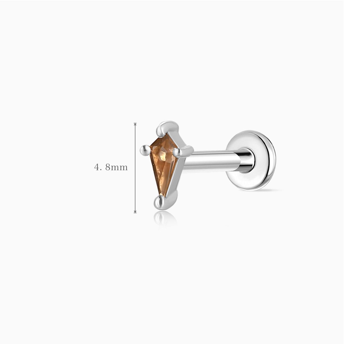 14K Solid White Gold Tapered Smoky Quartz Piercing