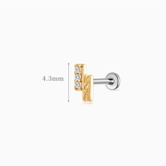 14K Solid Yellow Gold Textured Bar Flat Back Piercing Stud
