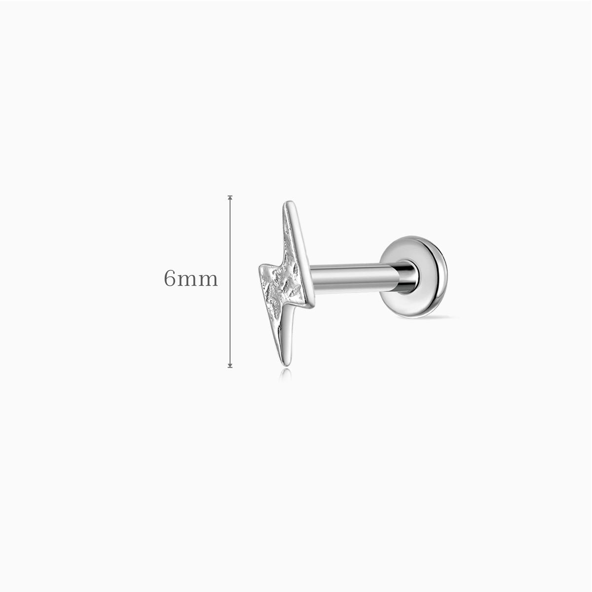 14K Solid White Gold Textured Lightning Flat Back Piercing Stud