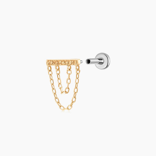 14K Solid Yellow Gold Double Chain Drape Flat Back Piercing