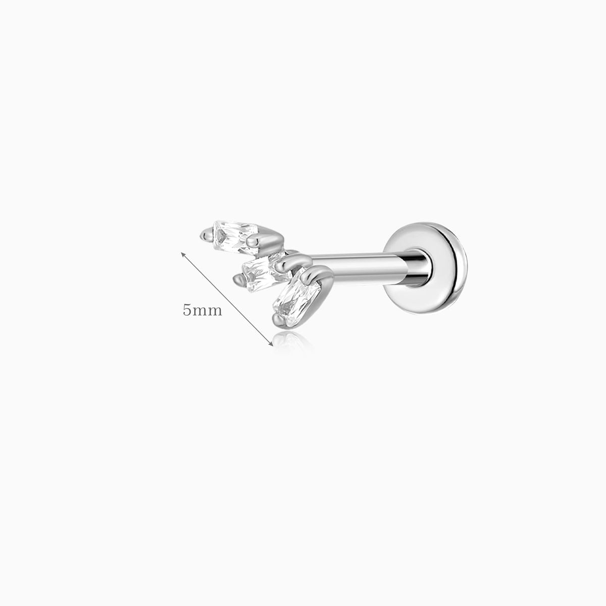 14K Solid White Gold Triple Tapered Baguette Flat Back Stud & Titanium Post
