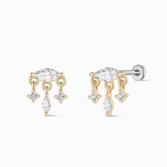 14K Yellow Gold Marquise Dangle Flatback Stud