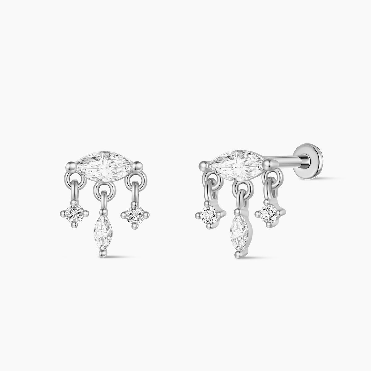 14K White Gold Marquise Dangle Flatback Stud